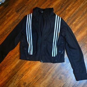 Adidas Primeblue 3 Stripe Track Jacket Size XS Hooded Zip Up Black and White